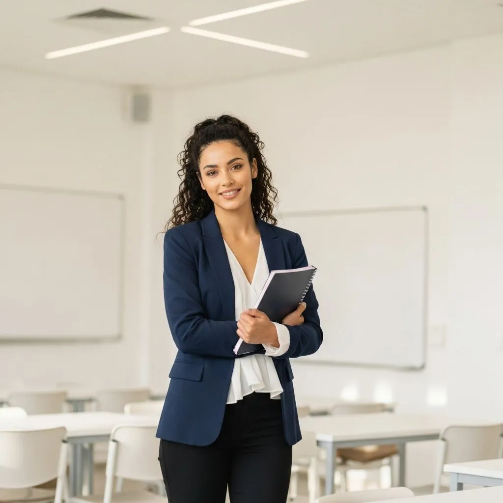Profesora preparando clases de oposiciones en academia Selba Formación